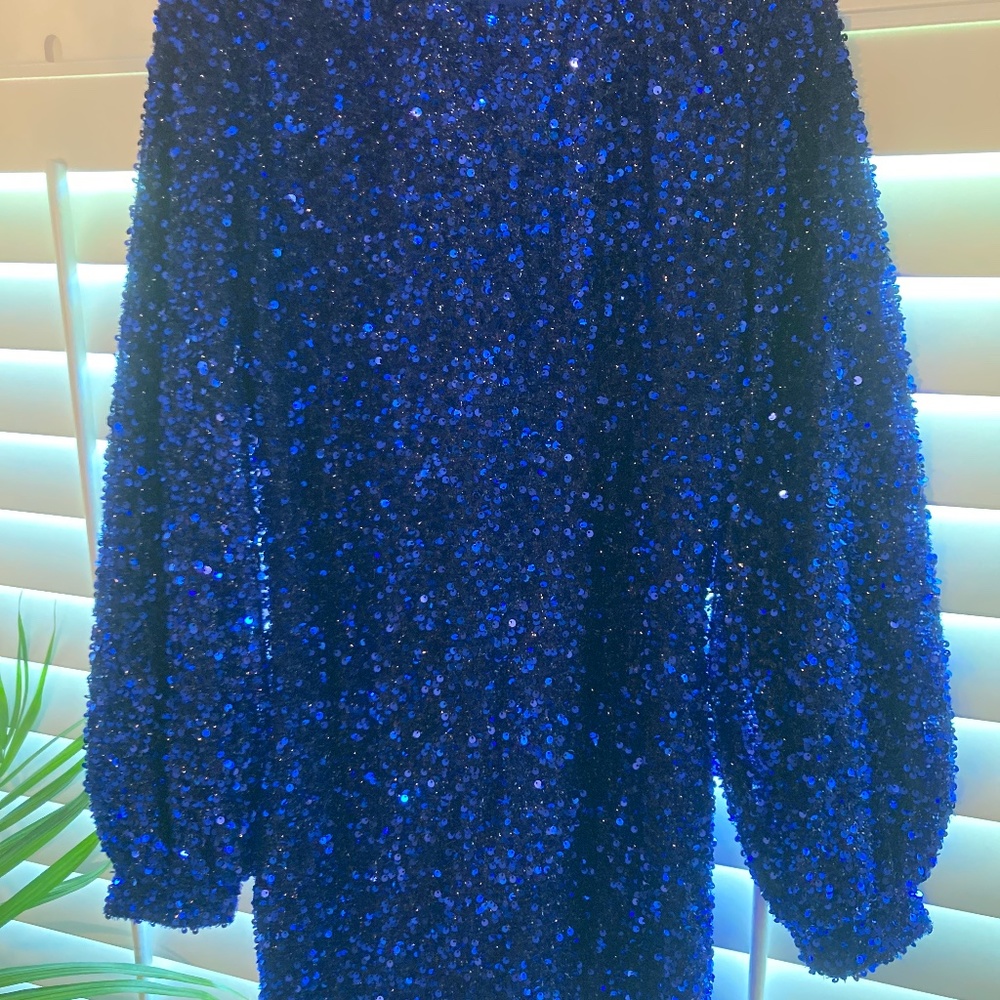 Blue Sequin Mini Dress
